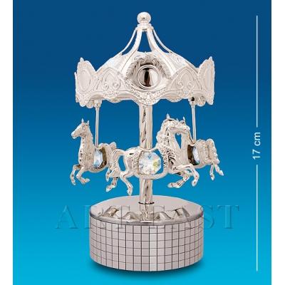 Музыкальная фигурка "Карусель" 10,5x10,5x17 см., посеребр. с цвет. крист. Crystal Temptations, США