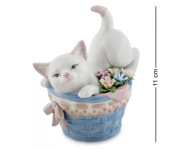 Фигурка "Котенок в корзине с цветами" 10,5x8x11 см., фарфор Pavone, Италия