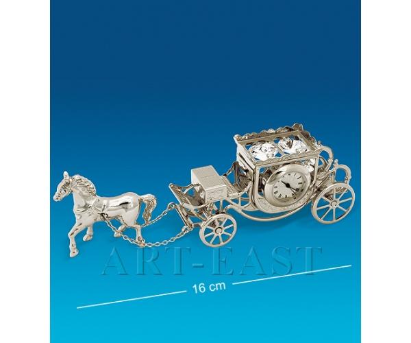Фигурка с часами "Карета с лошадью" 16x3,5x5 см., посеребр. Crystal Temptations, США
