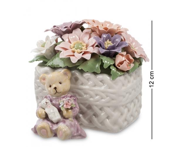 Музыкальная фигурка "Медвежонок с цветами", 13x13x12 см., Pavone, Италия